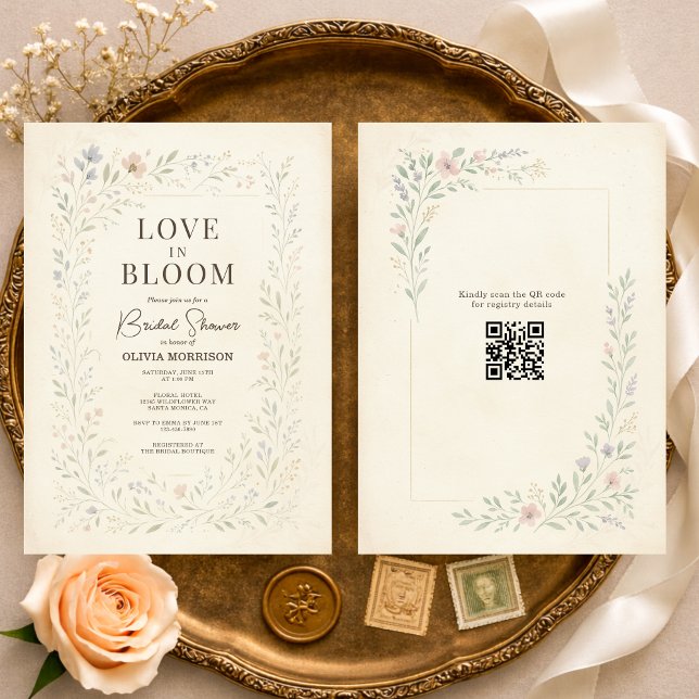 Invitation Fête de mariage Love in Bloom Code QR Fleurs sauva (Créateur téléchargé)