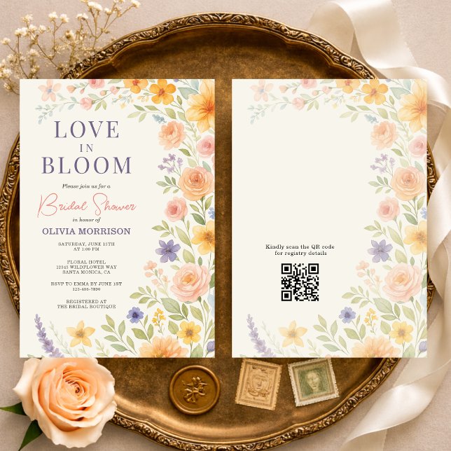 Invitation Fête de mariage Love In Bloom Floral QR Code (Créateur téléchargé)