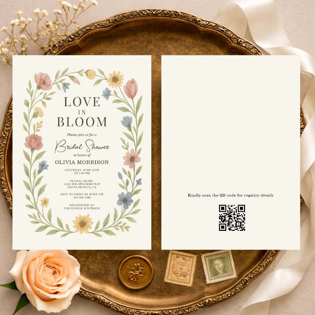 Invitation Fête de mariage Love In Bloom Floral QR Code (Créateur téléchargé)