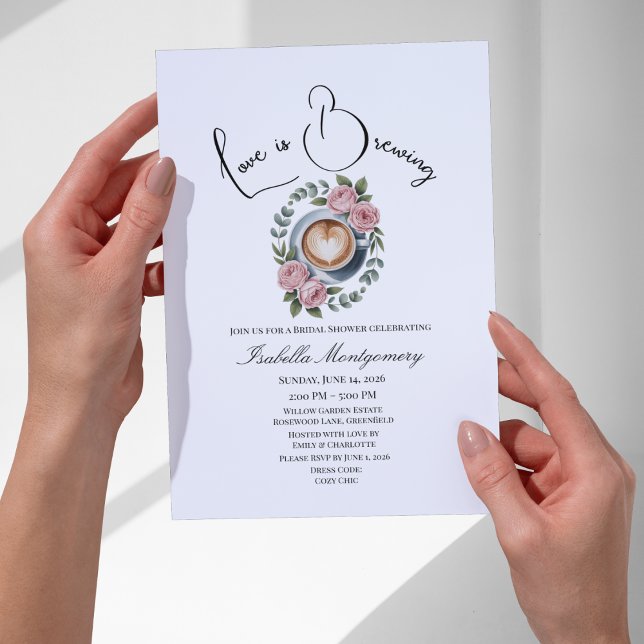 Invitation Fête de mariage Love Is Brewing Blush & Eucalyptus (Love Is Brewing Blush & Eucalyptus Bridal Shower Invitation
)