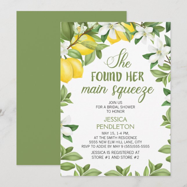 Invitation Fête de mariage Main Squeeze Citron (Devant / Derrière)