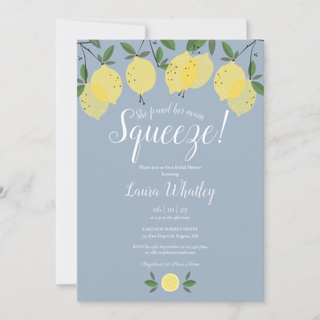 Invitation Fête de mariage Main Squeeze Lemon Dusty Blue (Devant)