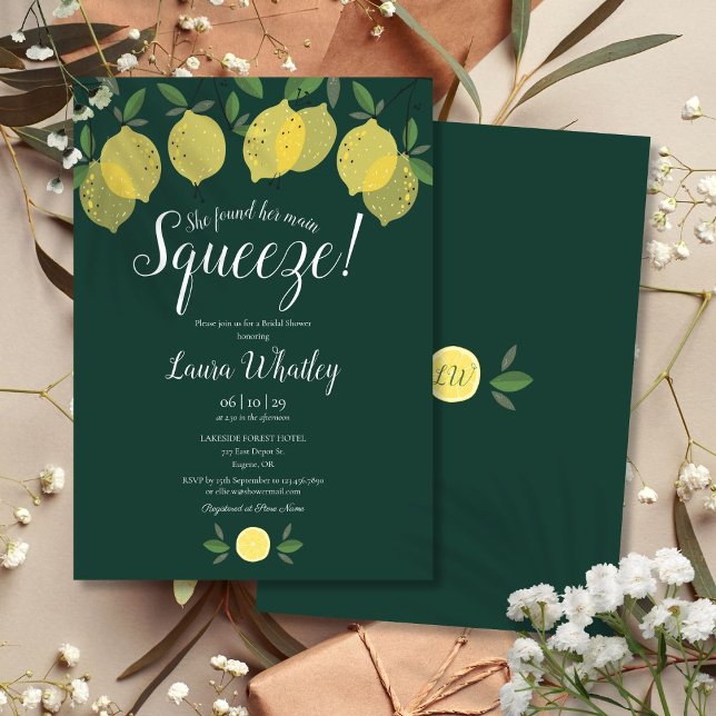 Invitation Fête de mariage Main Squeeze Lemon Emerald Green (Main Squeeze Lemon Emerald Green Bridal Shower Invitation)