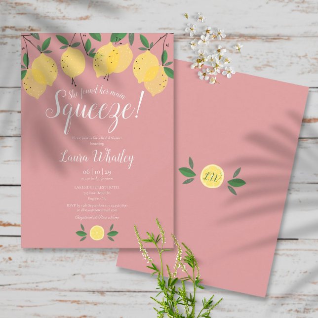 Invitation Fête de mariage Main Squeeze Lemons Dusty Rose (Créateur téléchargé)
