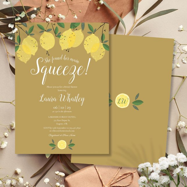 Invitation Fête de mariage Main Squeeze Lemons Gold (Main Squeeze Lemons Gold Bridal Shower Invitation)