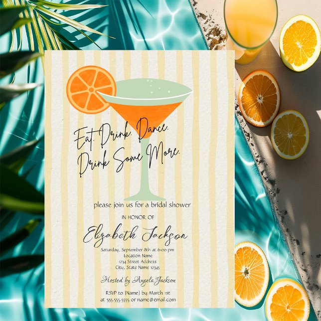 Invitation Fête de mariage Martini Yellow Stripes (Créateur téléchargé)