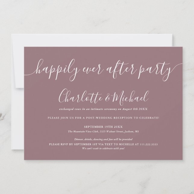 Invitation Fête de mariage Mauve Happily Ever After (Devant)