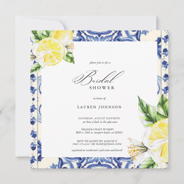 Invitation Fête de mariage méditerranéenne aux fleurs de citr (Devant)