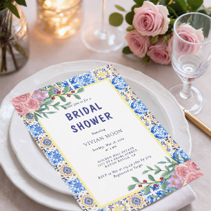 Invitation Fête de mariage méditerranéenne Carrelage Bleu Ita