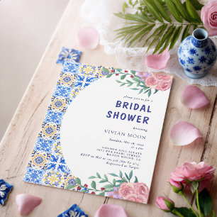 Invitation Fête de mariage méditerranéenne Carrelage Bleu Ita