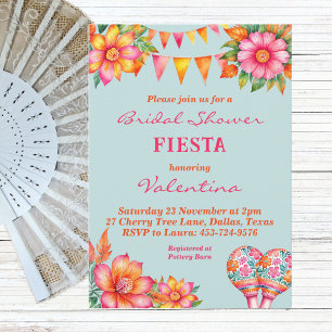 Invitation Fête de Mariage Mexicaine Fleurie Rose et Bleue