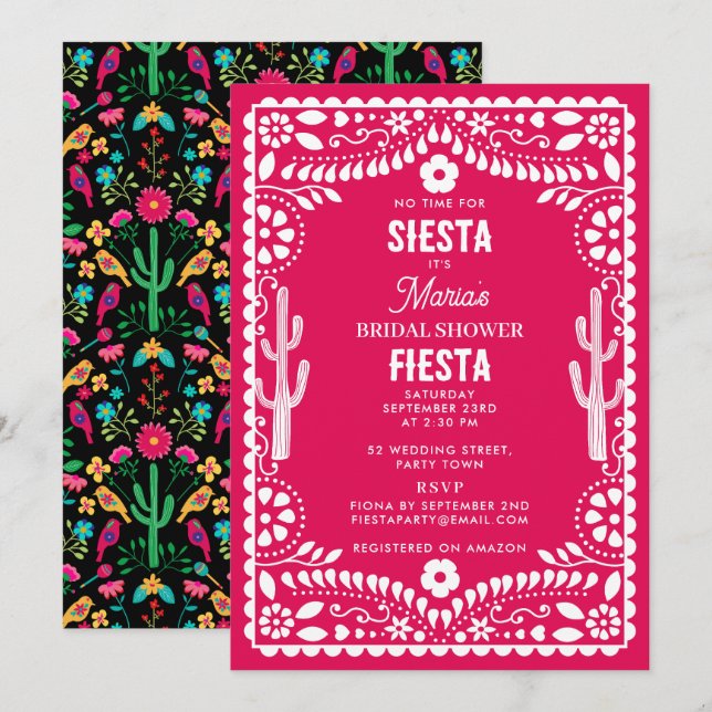Invitation Fête de mariage Mexicaine Traditionnelle Florale (Devant / Derrière)