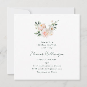 Invitation Fête de mariage minimaliste carré floral Pivoine r