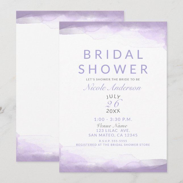 Invitation Fête de mariage moderne aquarelle lavande pourpre (Devant / Derrière)