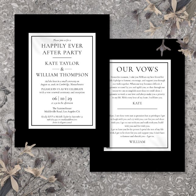 Invitation Fête de mariage moderne avec des vœux de mariage h (Modern Happily Ever After Party Wedding Vows Invitation)