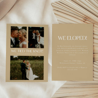Invitation Fête de mariage moderne Beige 3-Photo Elopement