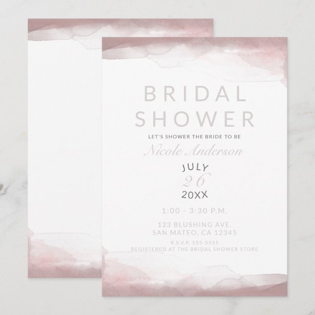 Invitation Fête de Mariage Moderne Chic à l'Aquarelle Rose Em (Devant / Derrière)