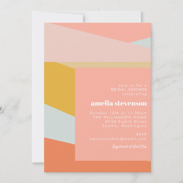 Invitation Fête de mariage moderne couleur bloc Corail pêche (Devant)