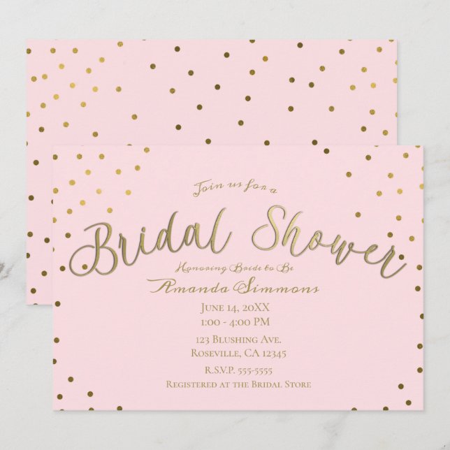 Invitation Fête de mariage moderne Glam avec doré et rose blu (Devant / Derrière)