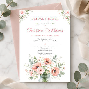 Invitation Fête de mariage moderne rose saumon avec fleurs sa