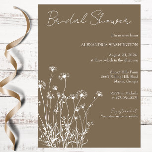 Invitation Fête de mariage moderne Taupe & Blanc Fleur sauvag