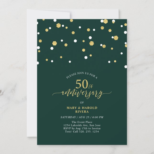 Invitation Fête de mariage moderne Vert & Or 50e anniversaire (Devant)