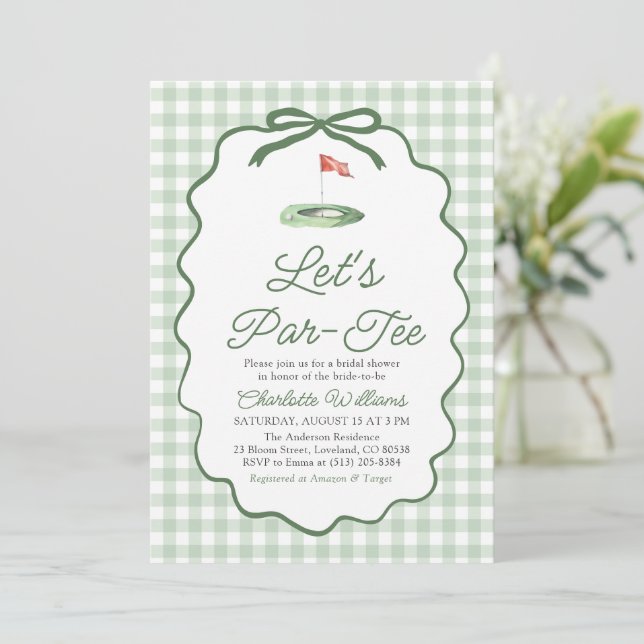 Invitation Fête de mariage Moderne Vert Sauge Golf Let's Par- (Debout devant)