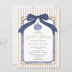 Invitation Fête de mariage Navy Blue & Gold Chinoiserie Citro