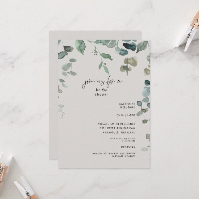 Invitation Fête de mariage neutre avec verdure en cascade (Devant/Arrière en situation)