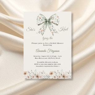 Invitation Fête de mariage noeud floral vert ivoire neutre