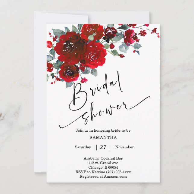 Invitation Fête de mariage noir et rouge (Devant)