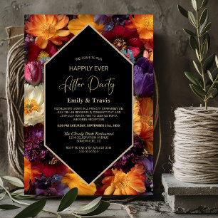 Invitation Fête de mariage noir florale violette et orange ap