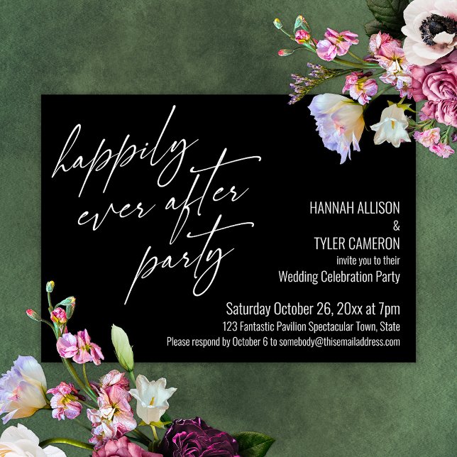 Invitation Fête de mariage noir "Joyeux pour toujours" (Créateur téléchargé)