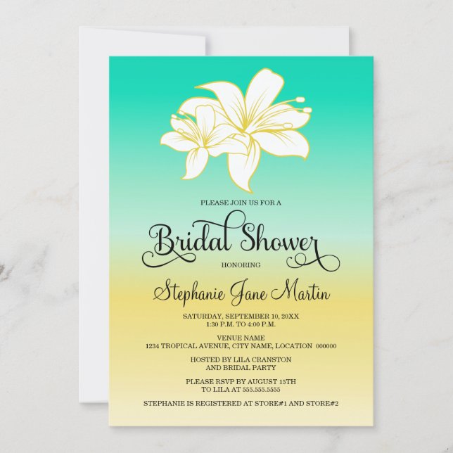 Invitation Fête de mariage ombrée de couleur sable et mer (Devant)