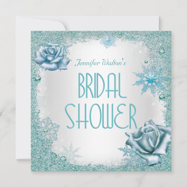 Invitation Fête de Mariage Paillettes Roses Bleu Sarcelle Bla (Devant)