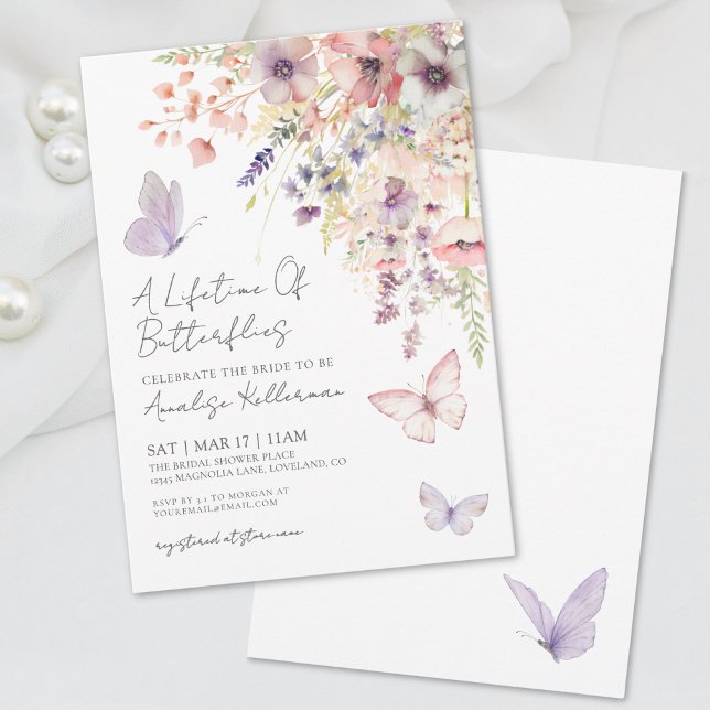 Invitation Fête de mariage papillon fleur sauvage (Wildflower Butterfly Bridal Shower Invitation)