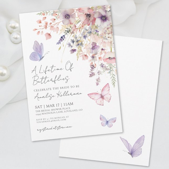 Invitation Fête de mariage papillon fleur sauvage (Wildflower Butterfly Bridal Shower Invitation)