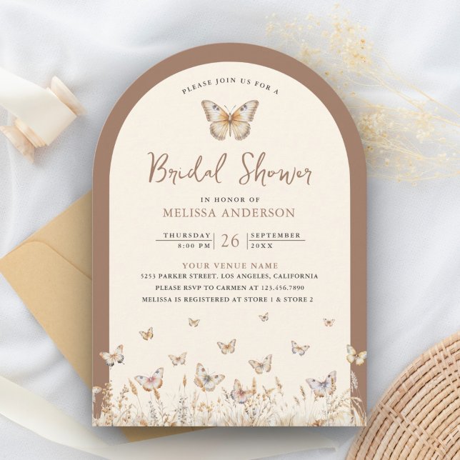Invitation Fête de mariage papillon fleur sauvage beige crème (Créateur téléchargé)