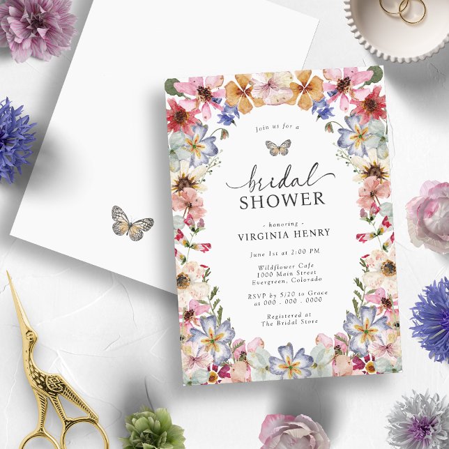 Invitation Fête de mariage papillon floral (Elegant Boho Wildflower Floral Butterfly Bridal Shower Invitation by Painted Papery
)