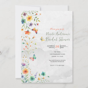 Invitation Fête de mariage papillon floral aquarelle colorée