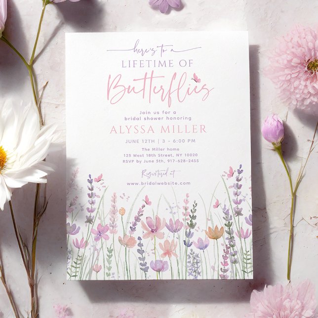 Invitation Fête de mariage papillon pastel rose à vie (Créateur téléchargé)