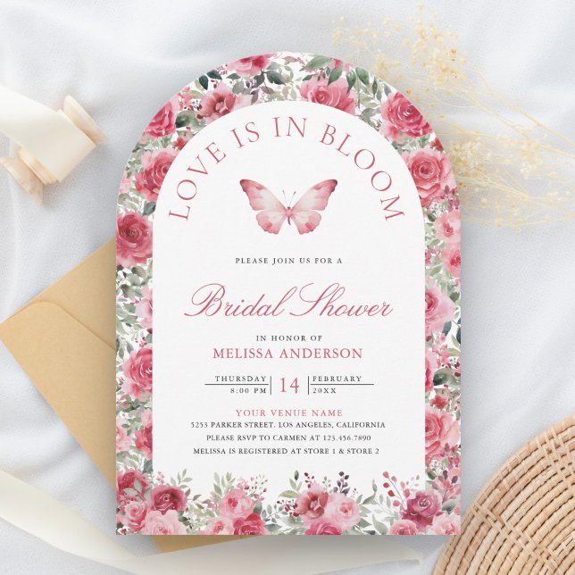 Invitation Fête de mariage papillon Roses roses rouges de la  (Créateur téléchargé)