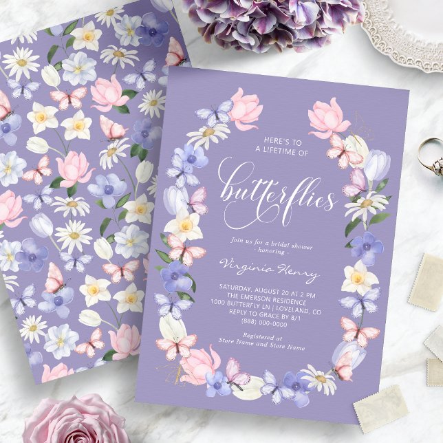 Invitation Fête de mariage Papillon Violet (Purple Butterfly Bridal Shower Invitation
)