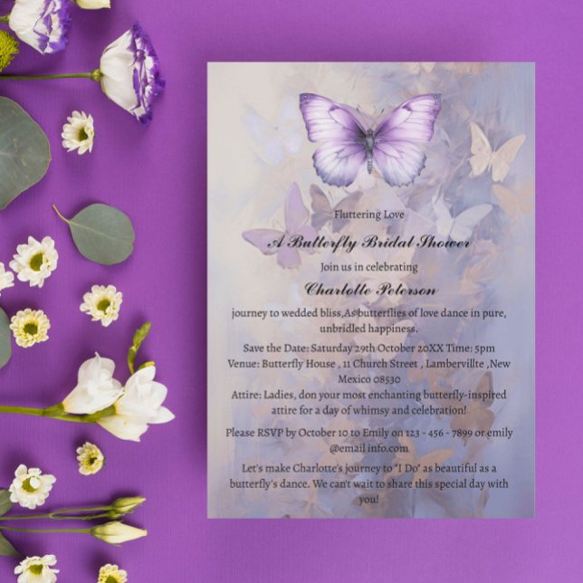 Invitation Fête de mariage papillon violet aquarelle  (Créateur téléchargé)