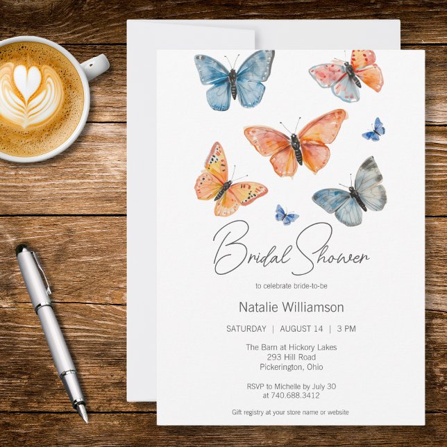 Invitation Fête de mariage papillons à l'aquarelle simplement (Créateur téléchargé)