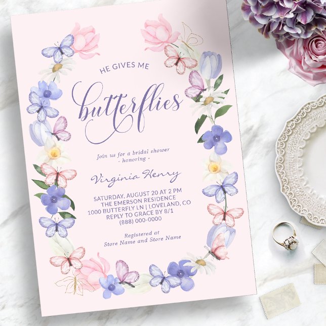 Invitation Fête de mariage Papillons Roses (Pink Butterflies Bridal Shower Invitation
)