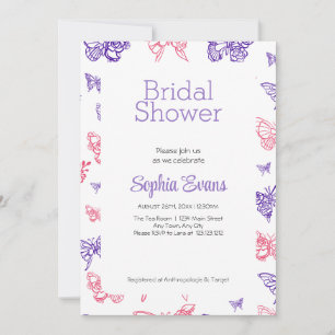 Invitation Fête de mariage papillons roses et violets blancs