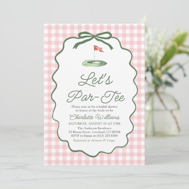 Invitation Fête de mariage Par-Tee Golf Rose Vert (Debout devant)