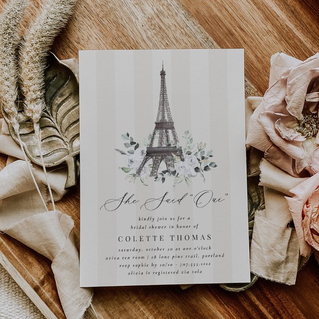 Invitation Fête de mariage Paris Bloom Floral Tour Eiffel (Créateur téléchargé)