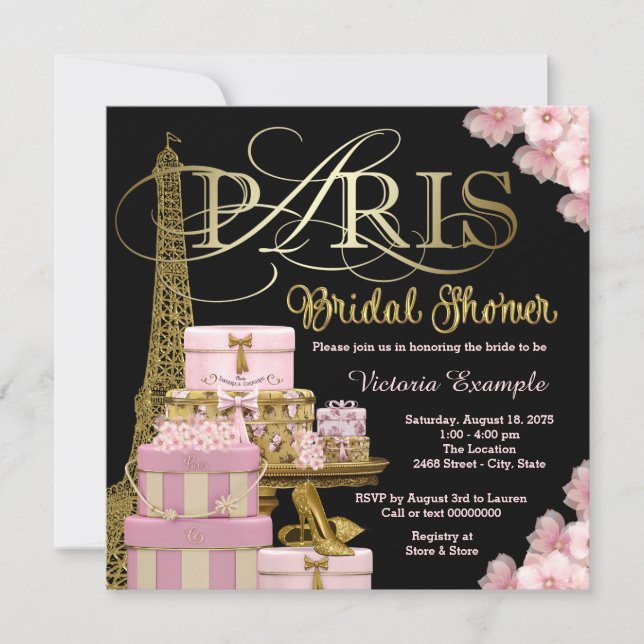 Invitation Fête de mariage Paris Rose (Devant)